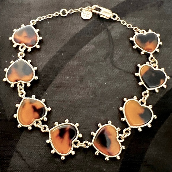 🆕 Tory Burch Authentic Gold And Tortoise Stone Adjustable Heart Charm Bracelet - Picture 6 of 10